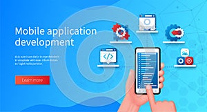 Mobile application development concept in 3D style