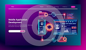 Mobile Application development concept, mobile programming coding multi platform, UI UX design and web development Vector