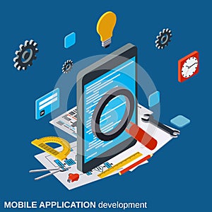 Mobile application development, program coding, algorithm optimization vector concept
