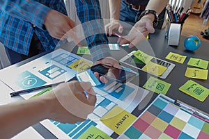 mobile application development team is studying and designing ux ui system to display and color in application on smartphone to