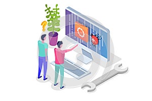 Mobile application development, testing and prototyping process isometric vector.