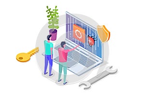 Mobile application development, testing and prototyping process isometric vector.
