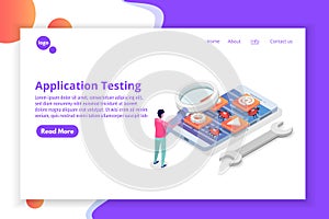 Mobile application development, testing and prototyping process isometric vector.