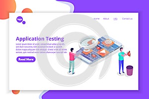 Mobile application development, testing and prototyping process isometric vector.