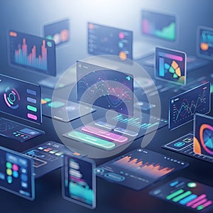 Modern Isometric Mobile Application Interface with Data Visualization and Interactive Elements, Generative AI