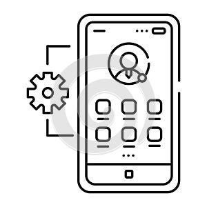 Mobile application management black line icon. Describes software and services responsible for provisioning access to internally