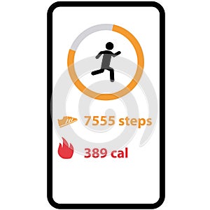 Mobile application for running. Step walk app counter sign. Runner with running records symbol. Pedometer digital fitness