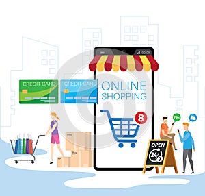 Mobile application for shopping, Online supermaket, Smartphone with shopping app