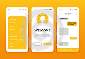 Mobile application user interface. Smartphone app UI kit with different GUI layout, futuristic infographic. Vector mockup design