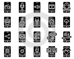 Mobile application vector icon set, solid stye