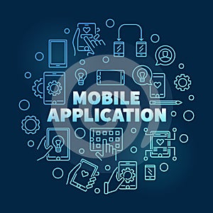 Mobile Application vector round blue outline illustration