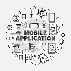 Mobile Application vector round outline illustration