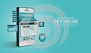Mobile Application, Website, Software development company, coding and programming concept, Responsive layout UX UI design
