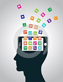 Mobile applications are downloaded and installed in the head in the form of a smartphone, replacing the mind