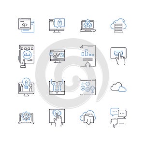 Mobile applications line icons collection. Efficiency, Innovation, Accessibility, Convenience, Speed, Integration photo