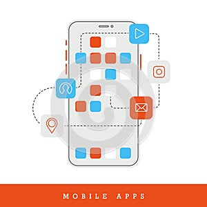 Mobile Apps Concept, Flat Design and Thin Line Style Vector Icon