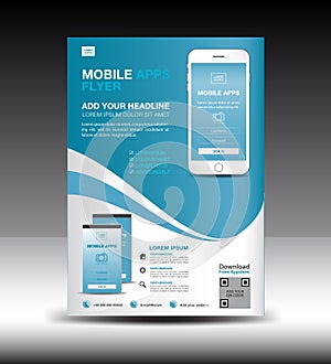 Mobile Apps Flyer template. Business brochure flyer design layout. smartphone icons mockup