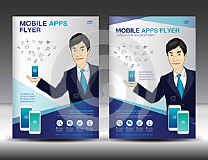 Mobile Apps Flyer template. Business brochure flyer design layout. smartphone icons mockup. Game and application presentation. Ma