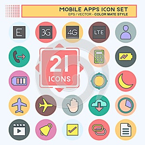 Mobile Apps Icon Set. suitable for Web Interface symbol. color mate style. simple design editable. design template vector. simple