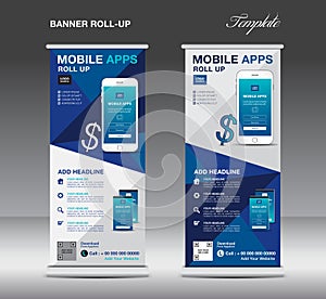 MOBILE APPS Roll up banner template, stand layout, blue banner