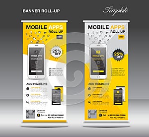 MOBILE APPS Roll up banner template, stand layout, Yellow banner