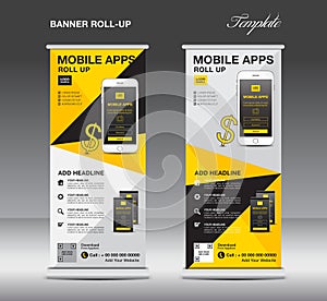 MOBILE APPS Roll up banner template, stand layout, yellow banner