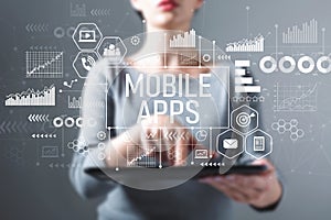 Mobile apps with woman using a tablet