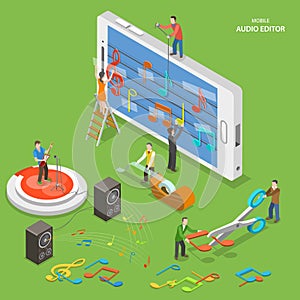 Mobile audio editor flat isometric vector concept.