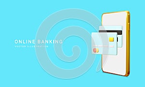 Mobile banking app and e-payment. Smartphone pay by credit card via electronic phone wallet. Online banking. Credit card for