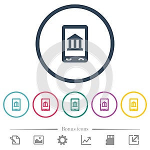 Mobile banking flat color icons in round outlines