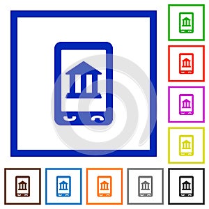 Mobile banking flat framed icons