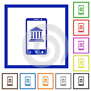 Mobile banking flat framed icons