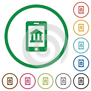 Mobile banking flat icons with outlines