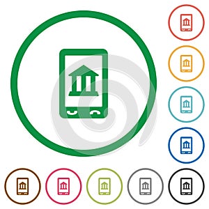 Mobile banking flat icons with outlines