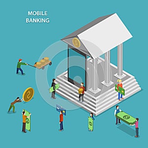 Mobile Banking Flat Isometric Vector Concept.