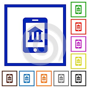 Mobile banking framed flat icons
