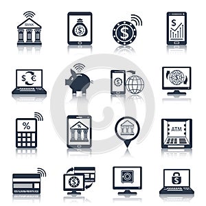 Mobile banking icons black