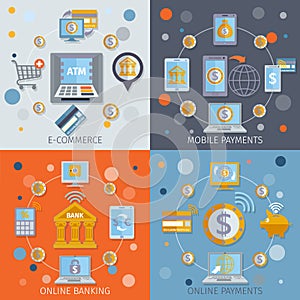 Mobile banking icons flat