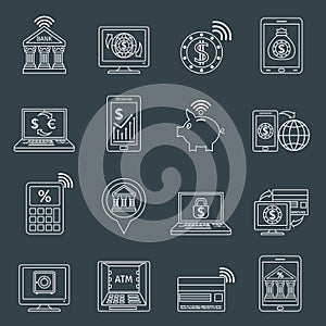Mobile banking icons outline