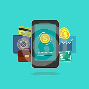 Mobile banking illustration for money transaction, technology, business, mobile banking and mobile payment
