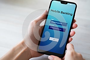 Mobile banking internet payment application on smartphone screen.