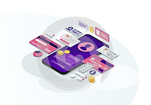 Mobile banking isometric color vector illustration