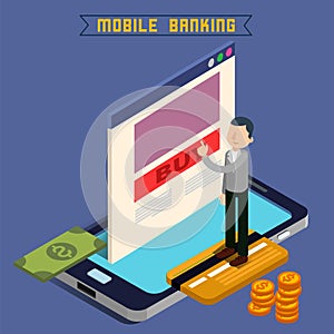 Mobile Banking. Isometric Concept. Online Payment. Mobile Payment