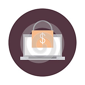 Mobile banking, laptop computer money security transaction block style icon