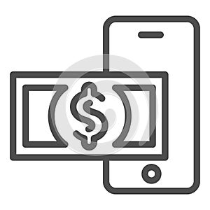 Mobile banking line icon. Dollar and smartphone vector illustration isolated on white. Payment outline style design