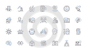 Mobile banking line icons collection. Convenience, Accessibility, Efficiency, Security, Innovation, Flexibility photo