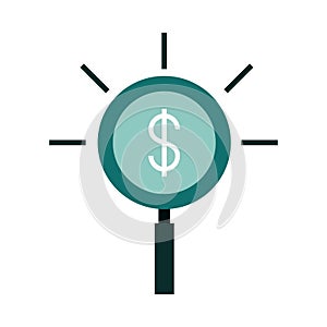 Mobile banking, magnifying glass money analysis business flat style icon