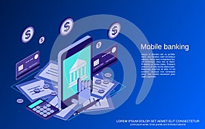 Mobile banking, money transfer, financial transaction vector concept