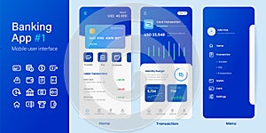 Mobile banking online smartphone app blue color application layout UI user interface money transfer management