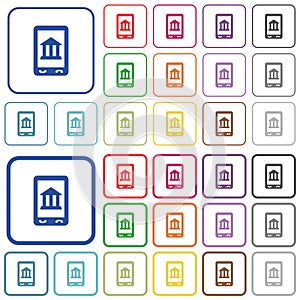 Mobile banking outlined flat color icons